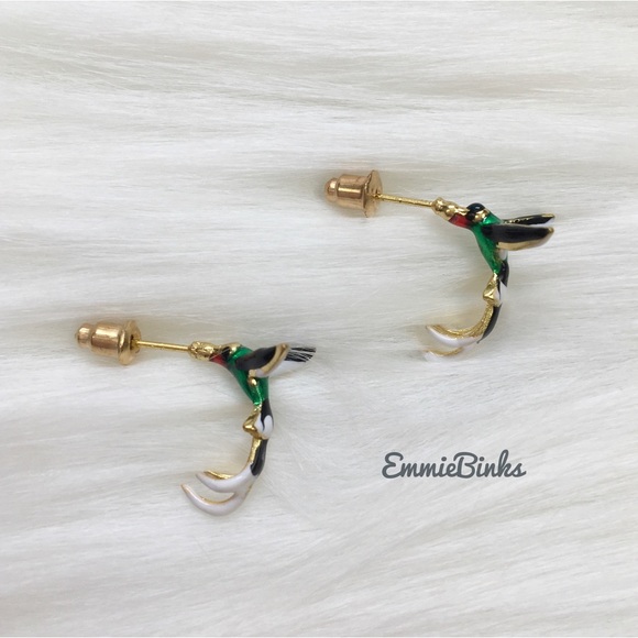 ✨3for$38sale New Minimalist Tiny Hummingbird Hoop Earrings / Bird Earrings - Picture 3 of 12